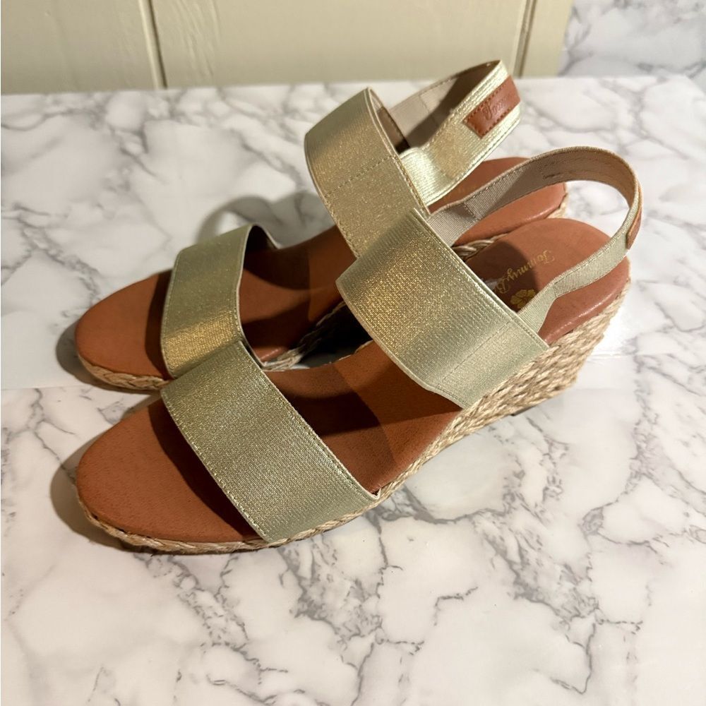 Tommy Bahama Sakura Women's 7.5 Elastic Wedge Sandals Espadrille Metallic Gold - Picture 11 of 11